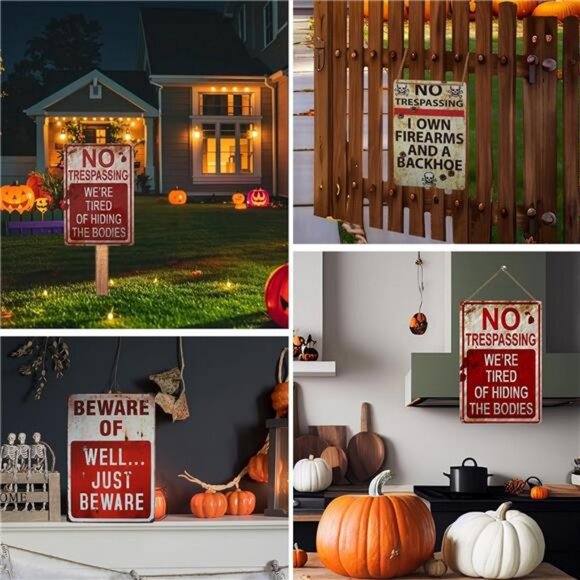 3 PCS Retro Halloween Decor Indoor&Outdoor Warning Signs No Trespassing - Picture 7 of 8
